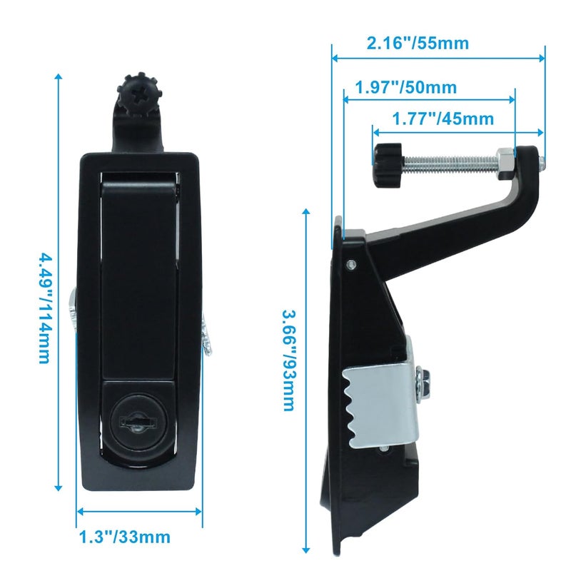 Rierdge 2 Pack Compression Latch Lock with Raised Trigger, Zinc Alloy Trigger Latch Lock Adjustable Lever Hand Operated Compression Latch with Keys(Black) - Image 3